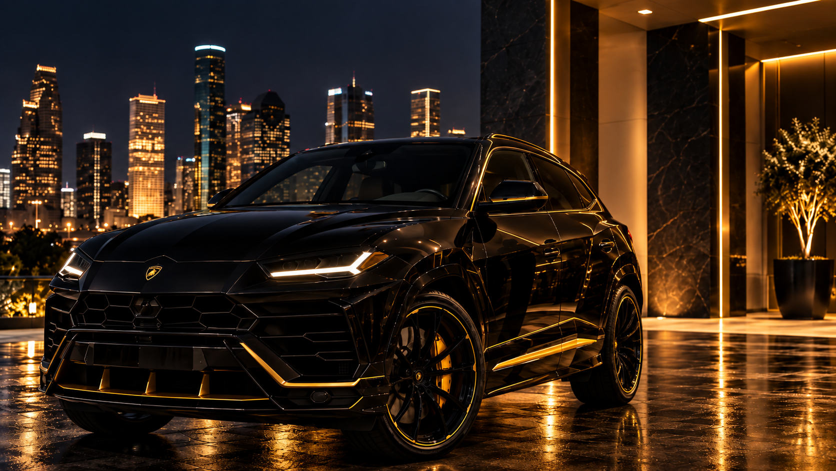 Black Lamborghini Urus at night